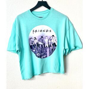 Friends Crew Neck Light Blue Teal Crop Top T-Shirt Size Large.